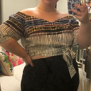 Eloquii Crop Off the Shoulder Top w/ Tie Waist